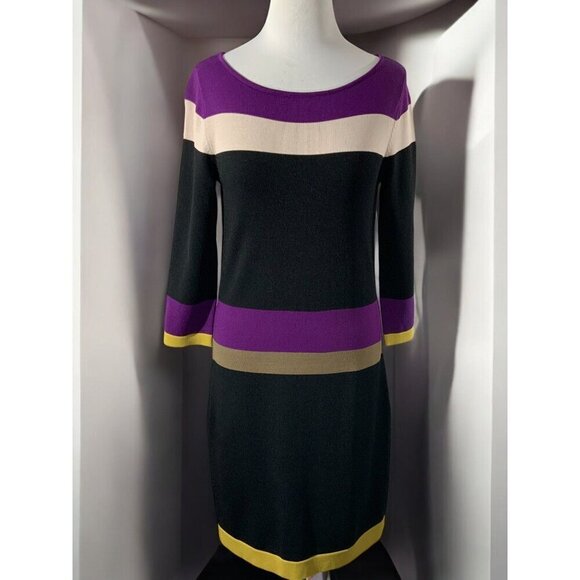 Nine West Small Black Multicolor Color block Quarter Sleeve Shift Midi Dress - Picture 3 of 9
